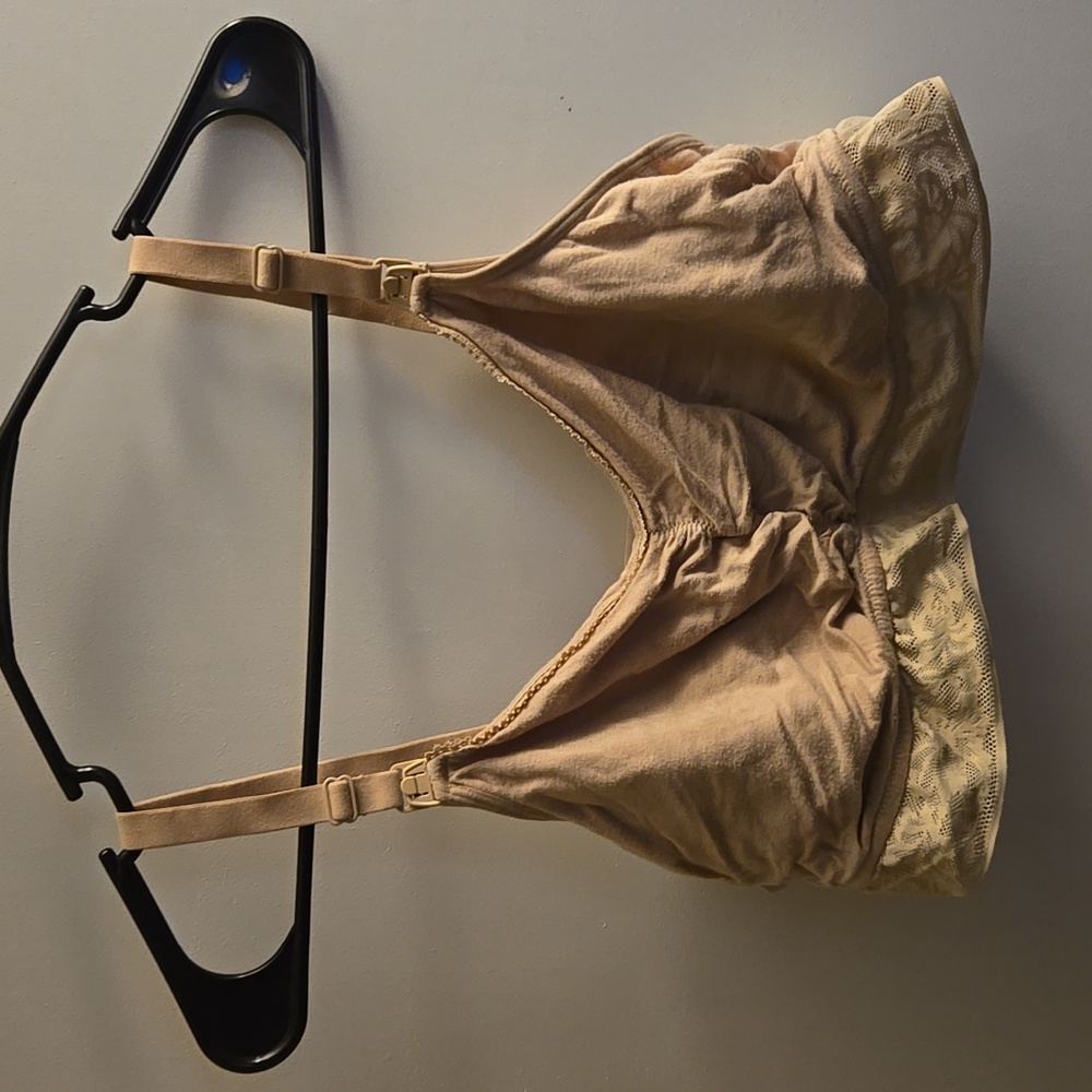Tan Nursing Bralette with Lace Trim